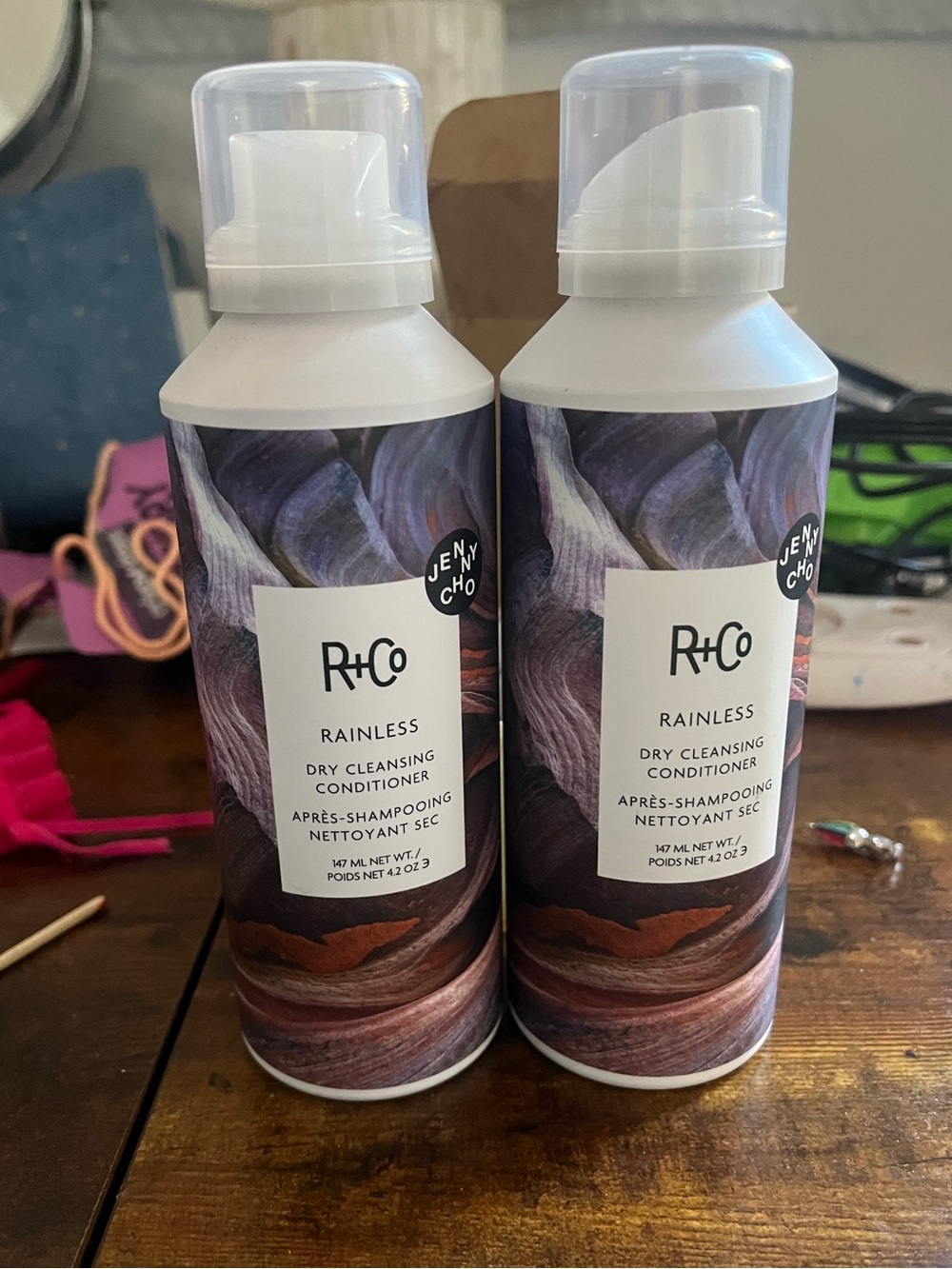 R+Co Rainless Dry Cleansing Conditioner — Purple, Brown, White